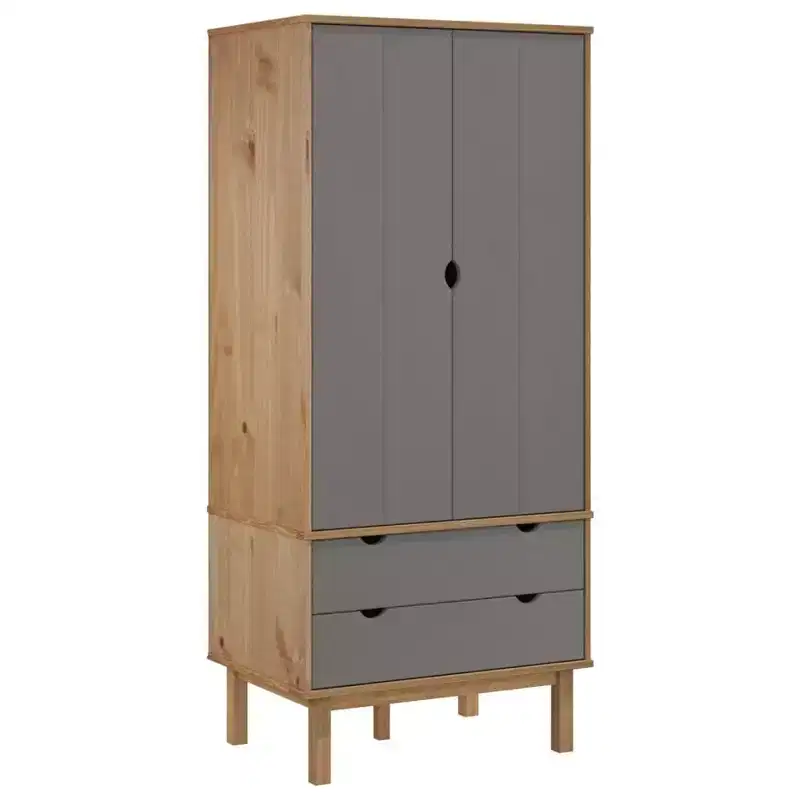 vidaXL Wardrobe Brown and gray Solid pine wood, engineered wood Standard
