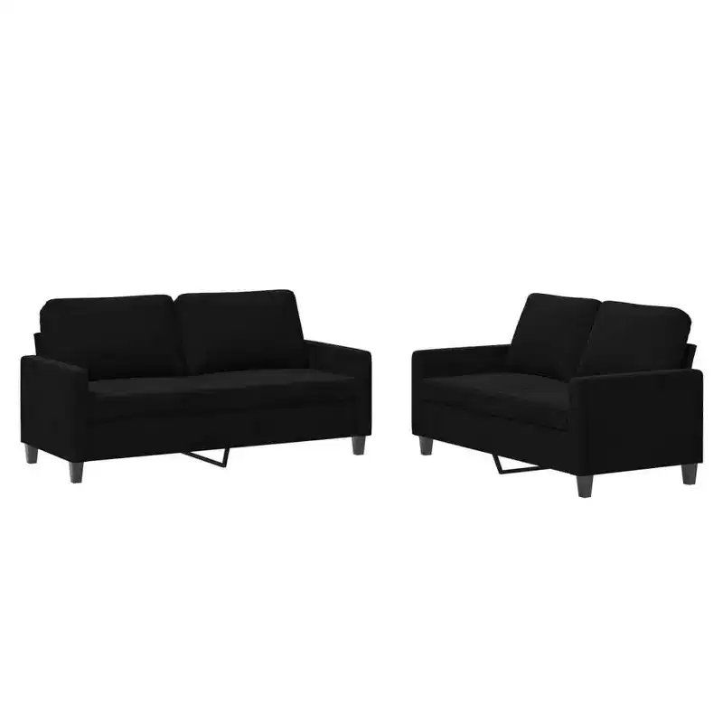 vidaXL 2 Piece Sofa Set in Plush Black Velvet with Comfortable Cushions - Lounge Seating for Living Room or Office Space