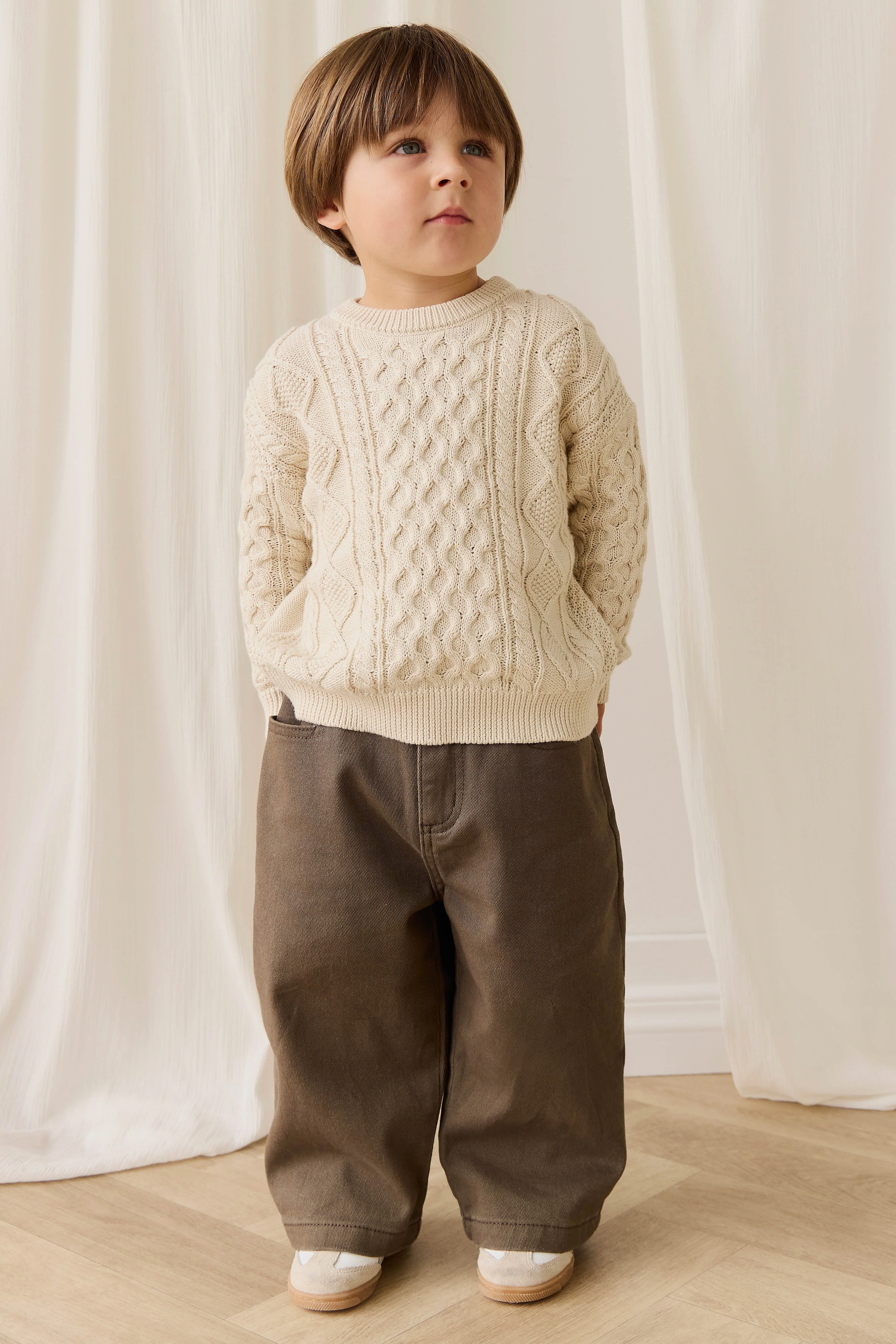 Classic Warm-Tone Corduroy Cotton-Elastane Straight-Leg Pant with Elastic Waistband for Kids 6M–8Y