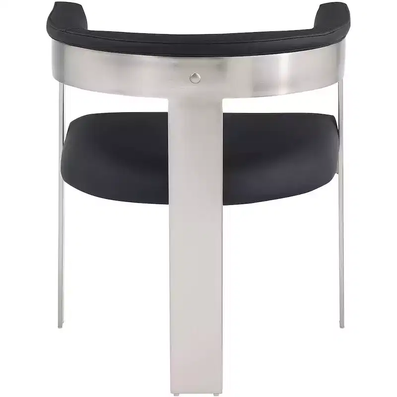Black / Cream Vegan Leather Dining Chair with Brushed Chrome Frame, Set of 2