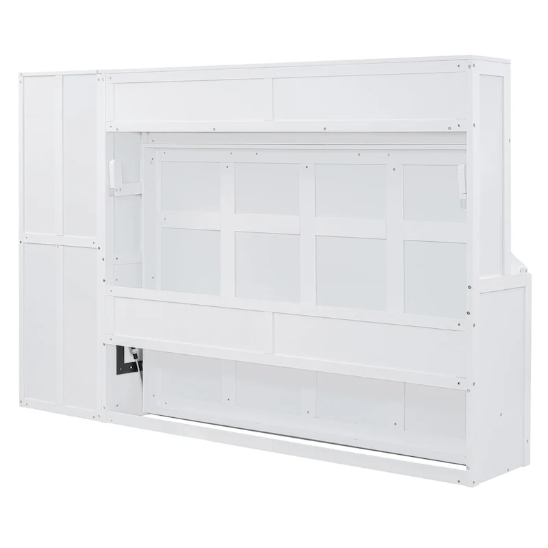Full Size Murphy Bed – White, Wall-Fold, Built-in Shelf, Side Wardrobe & 2 Drawers, Sleeps 1