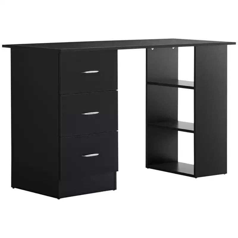 47 Modern Home Office Computer Desk Bookcase Combo Writing Table Workstation with 3 Drawer and Storage Shelf