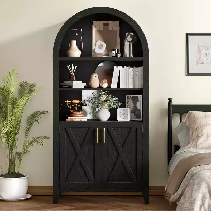 MAYEERTY 63 Arched Storage Cabinet Beech Wood Door 5 Tier Bookcase