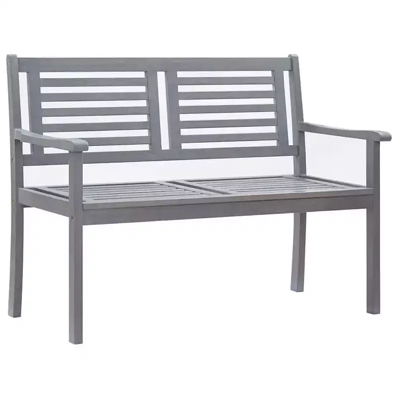 vidaXL Gray Eucalyptus Wood Loveseat - Furniture Bench with Beige Cushion for Outdoor/Patio/Garden Seating