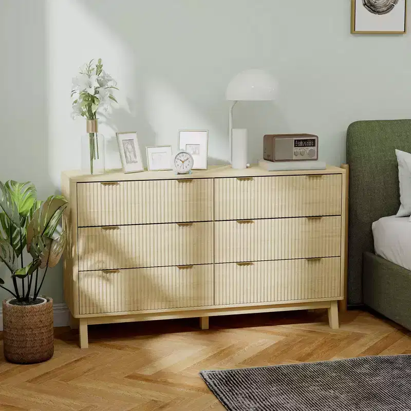 Fluted Dresser for Bedroom with 6 Drawers, 54