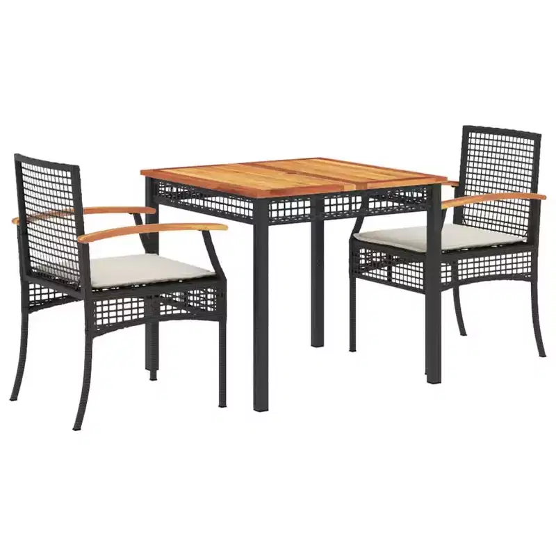 vidaXL Outdoor Dining Set with Cushions - Poly Rattan & Acacia Wood