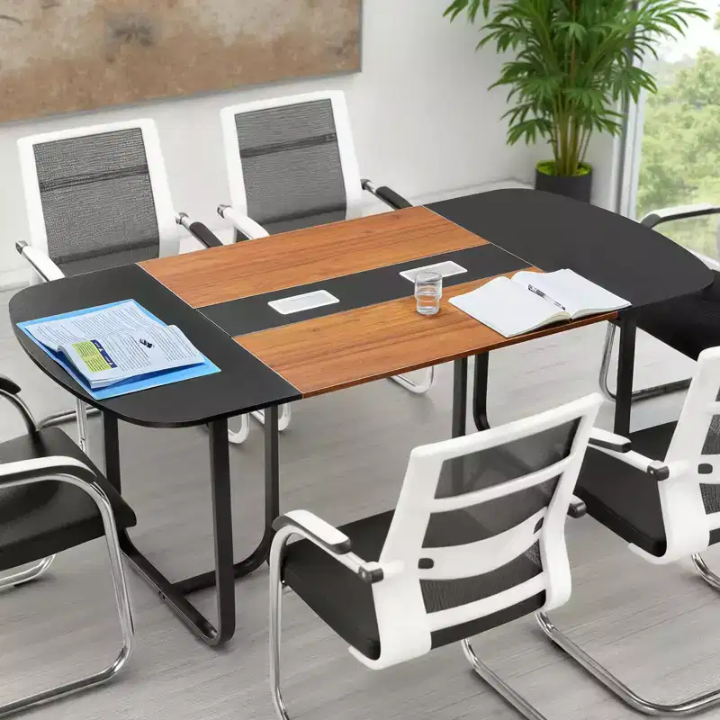 VEVOR Conference Table, 6 ft Oval Office Meeting Table for 6-8 Person, Modern Seminar Desk with Metal Legs, Large Meeting Desk, Black & Brown
