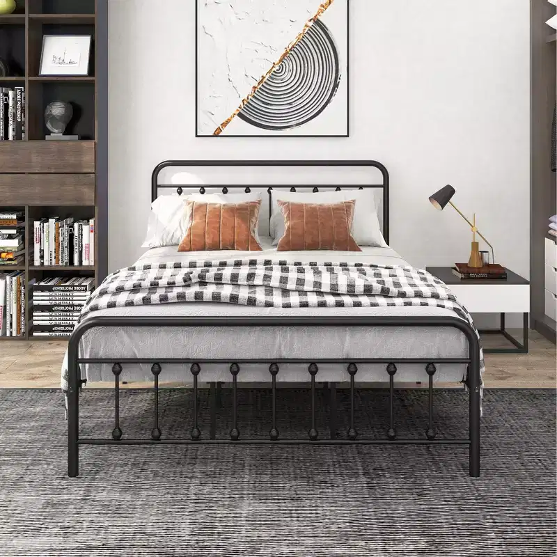 Modern Metal Platform Bed Frame with Headboard, Footboard and Under Bed Storage