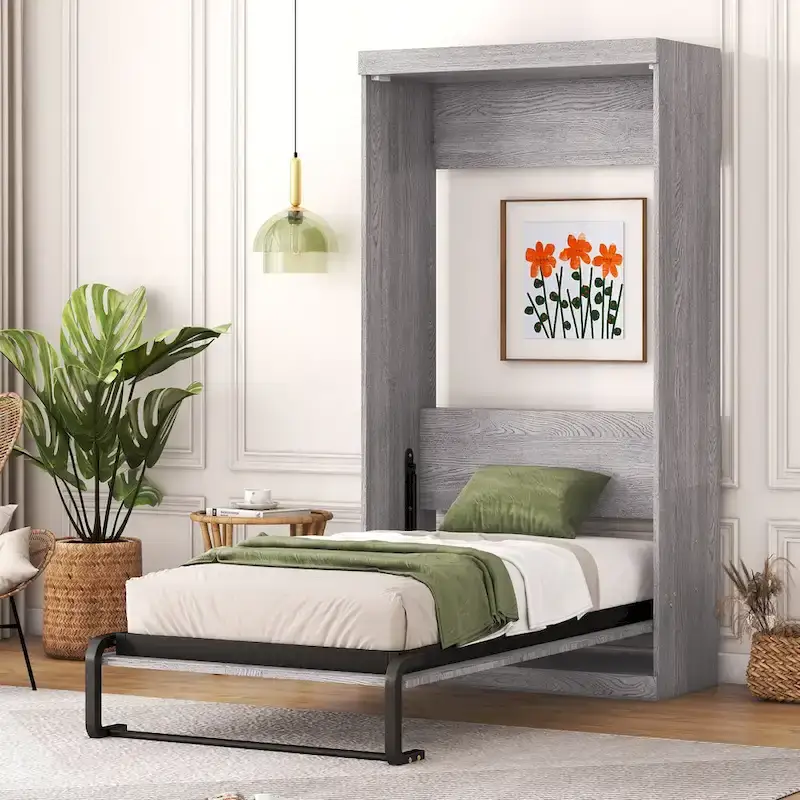 Twin Size Murphy Bed, can be Folded into a Cabinet, Gray