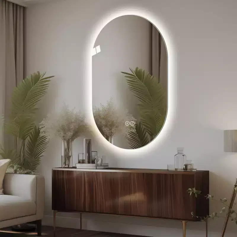 GDFStudio Lark 48 Modern Oval Anti-Fog LED Bathroom Mirror with Adjustable Light Modes