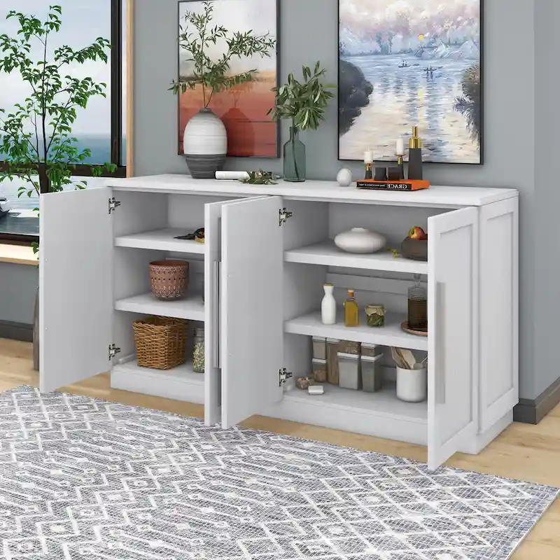 Sideboard Buffet Cabinet with Adjustable Shelves & Silver Handles