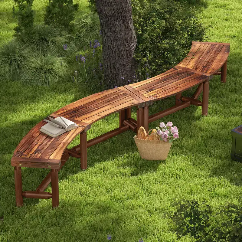 Costway 2PCS Patio Curved Bench for 2-3 People Outdoor Loveseat for Backyard Garden