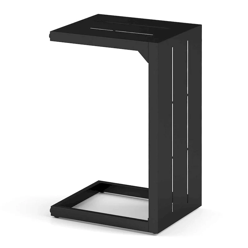 C-Shaped End Table with Adjustable Foot Pads, 2-in-1 Sofa Side Table, Modern Living Room Accent