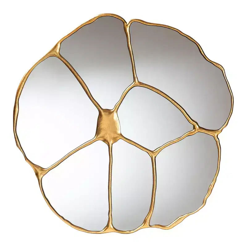 Antique Goldleaf Flower Accent Wall Mirror - Round 36 inch