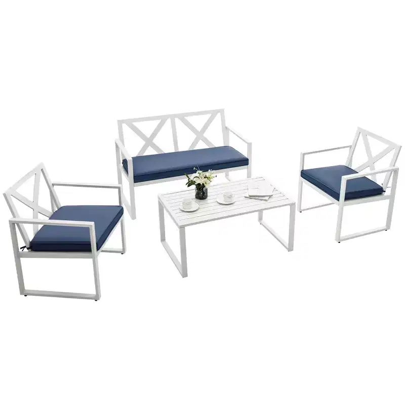 Costway 4PCS Patio Conversation Furniture Set Armrest Cushioned Loveseat Sofas Garden