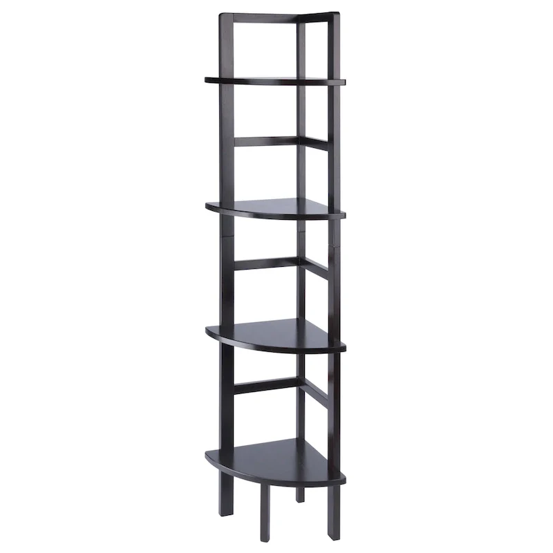 4-Shelf Corner Baker's Rack – Brown / Coffee, Solid Wood, 90° Corner Fit