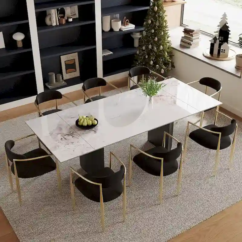 9-Piece Extendable Dining Table Set with 8 Upholstered Chairs