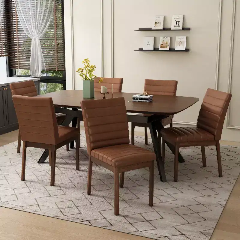 Christopher Knight Home Latisha 7 Piece Mid-Century Modern Rubberwood Upholstered Dining Set