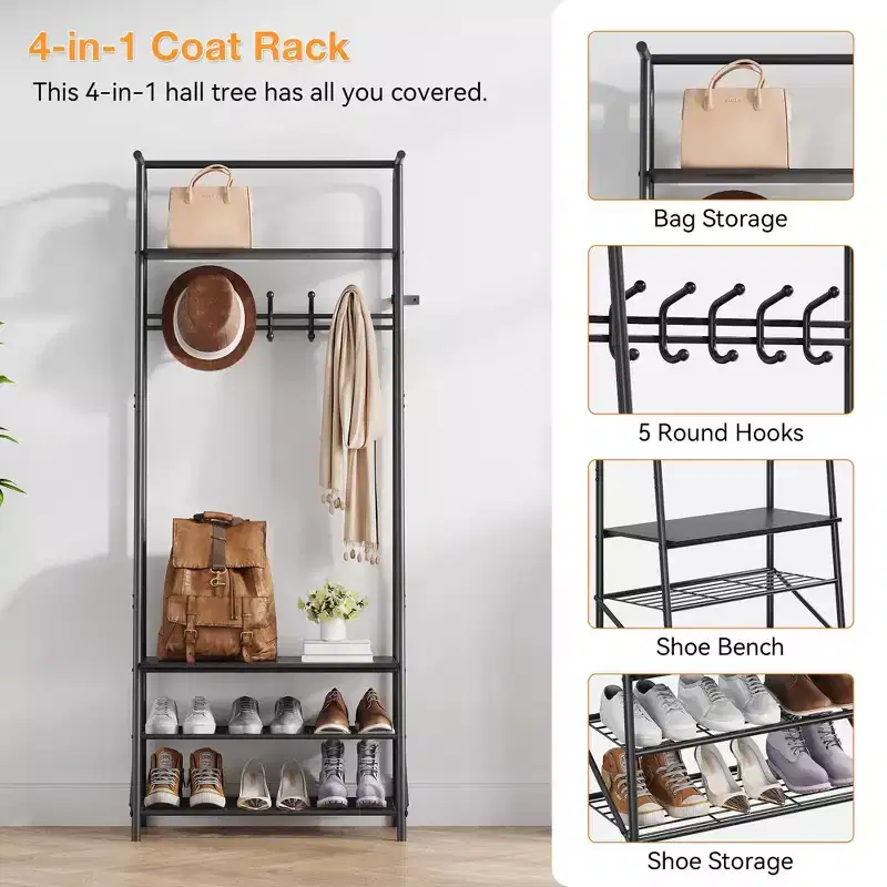 Coat Rack Shoe Bench with 5 /6 /10 Hooks