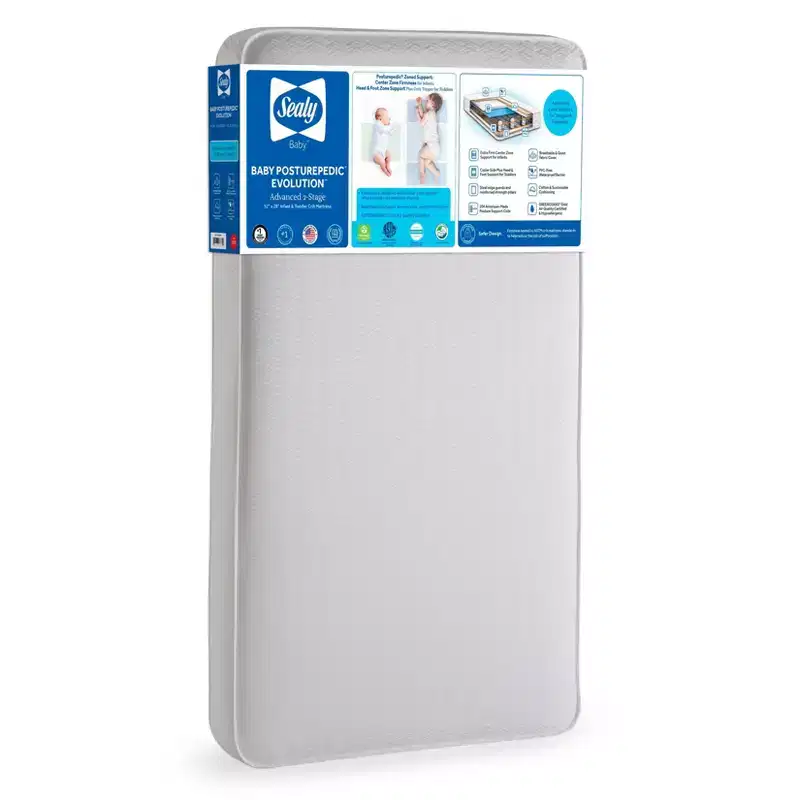 Sealy Baby Posturepedic Evolution 2-Stage Crib Mattress and Toddler Mattress: Firm, 6" Thick, Cotton Cover, Bonnell Coils
