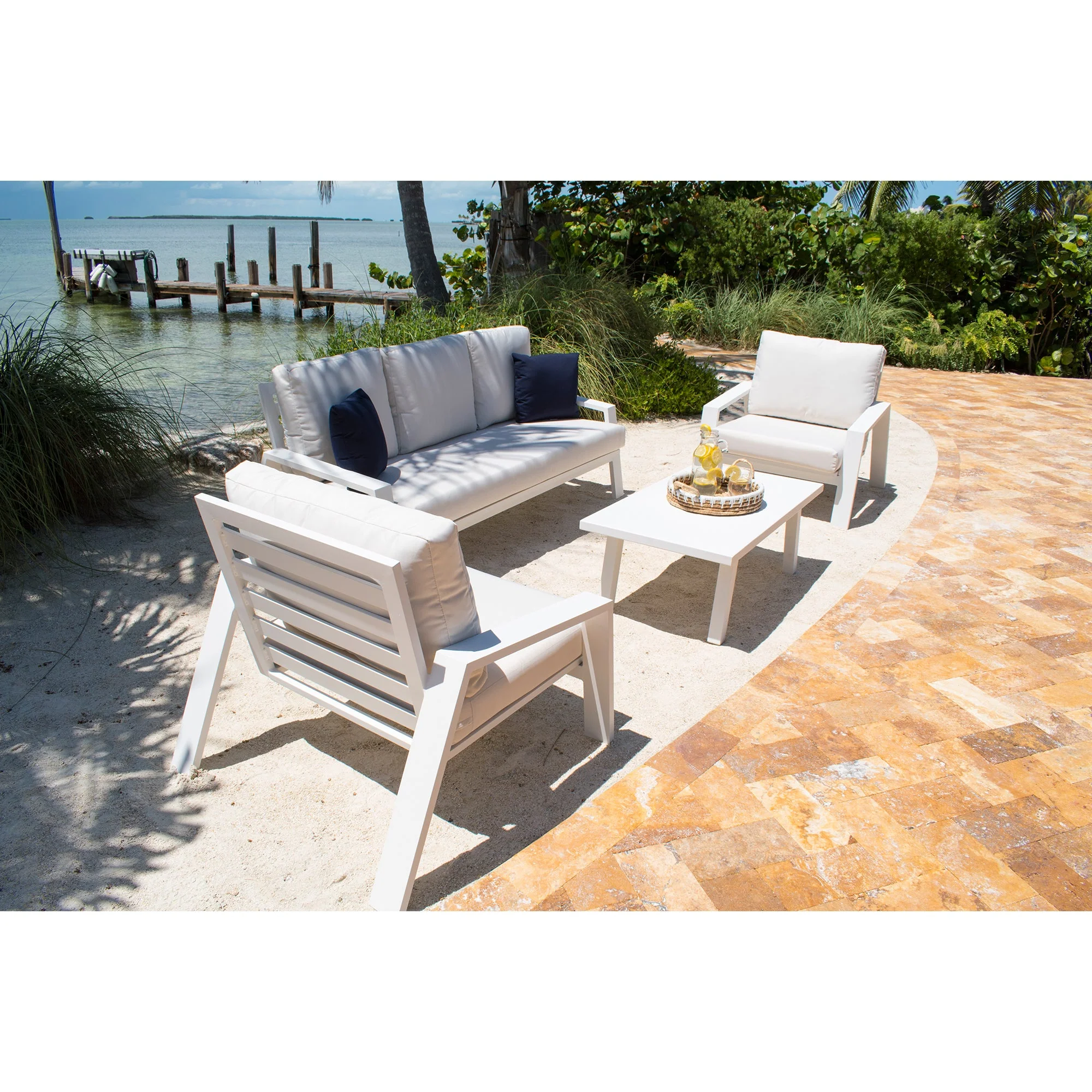 Outdoor White Aluminum Sofa