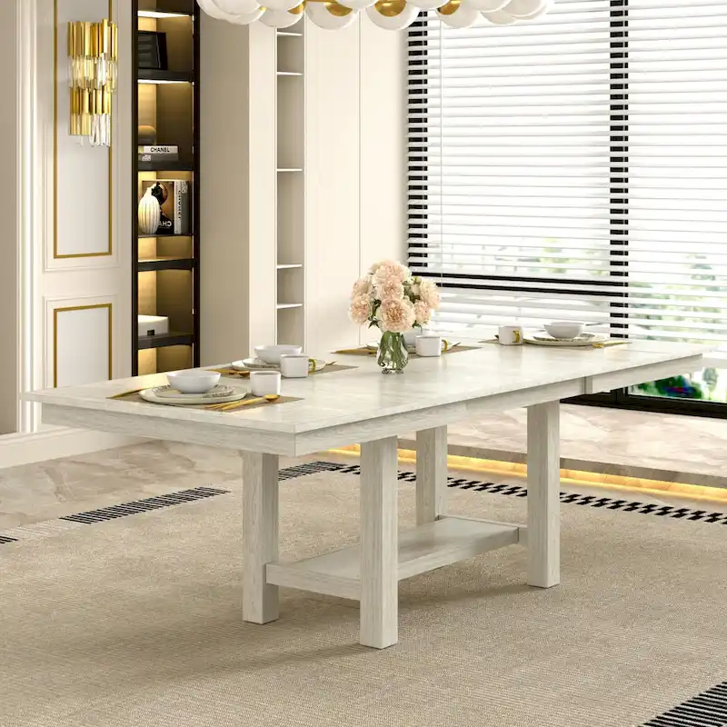 Solid Wood Extendable Dining Table, Seats 6-8, Farmhouse Style - 94W