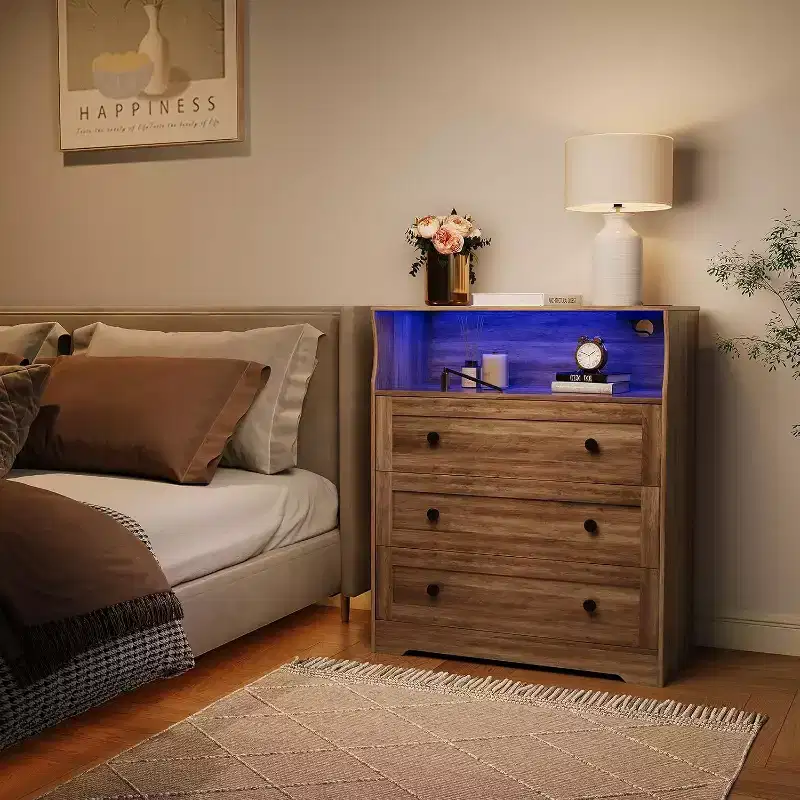 31.5 Wide 3-Drawer Dresser, with Open Storage Shelf for Living Room, Antique Light