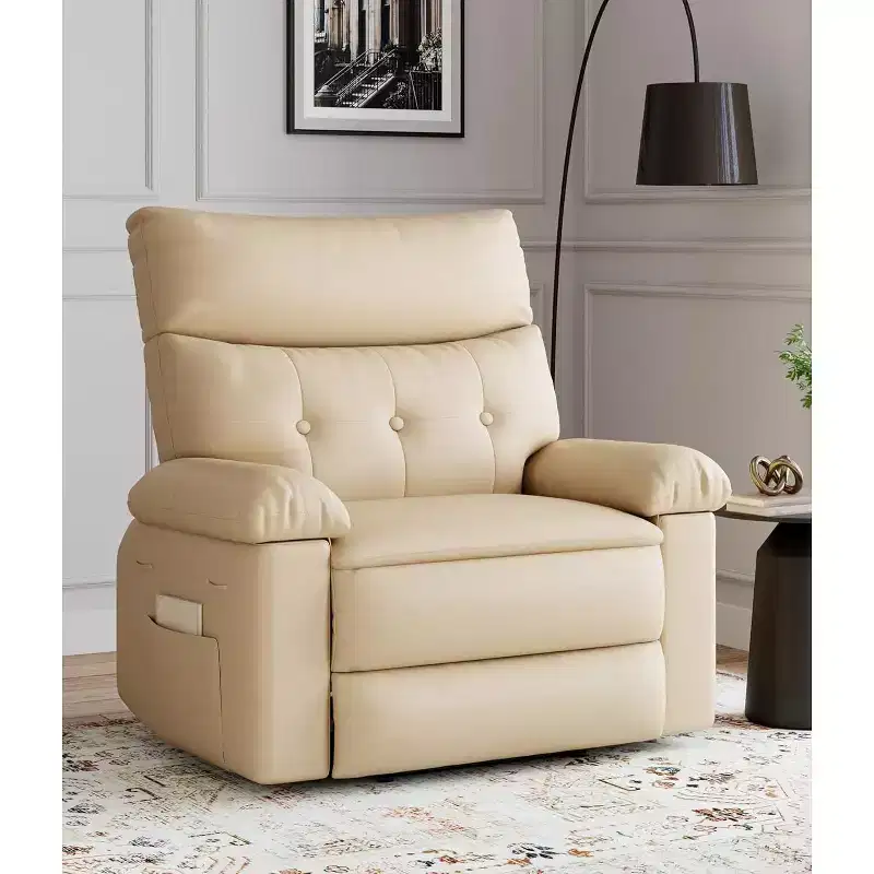 27 Oversized Manual Recliner Chair, Classic Leather Recliner with Lumbar & Arm Support, Home Theater Seating for Living Room & Bedroom
