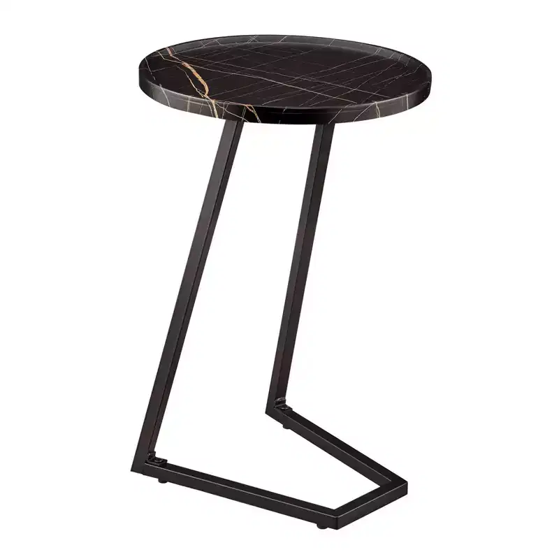 Round Couch Side Accent Table with Modern Metal Pedestal Leg, 23.3x15.75, Black