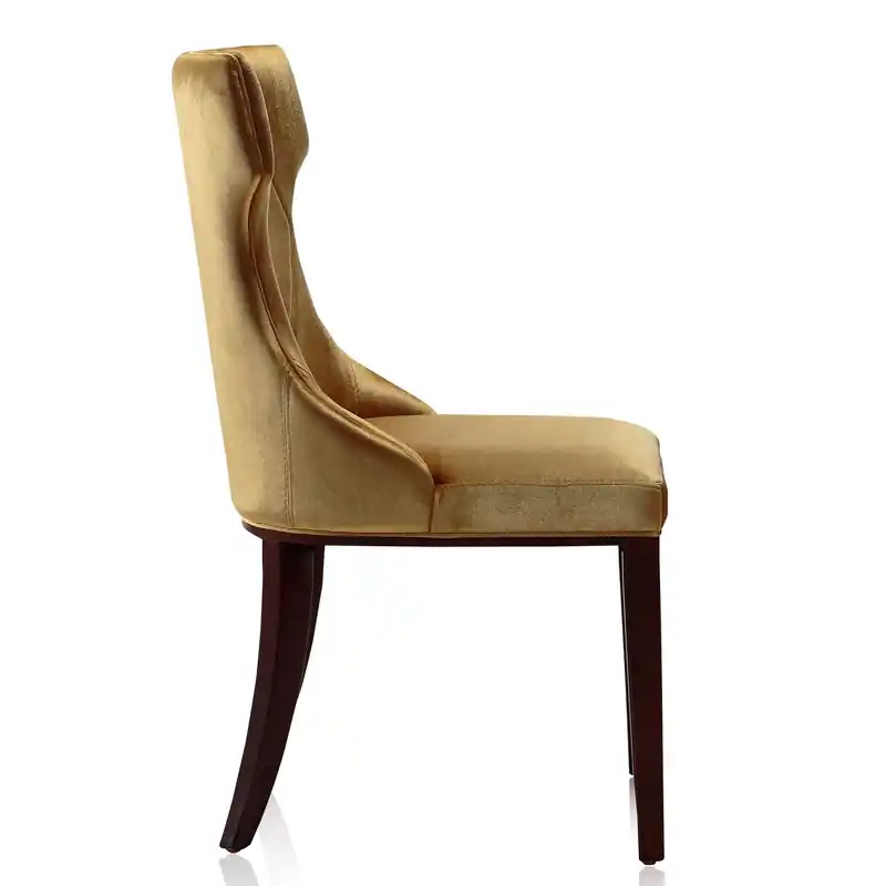 Velvet Dining Chair - Antique Gold & Walnut