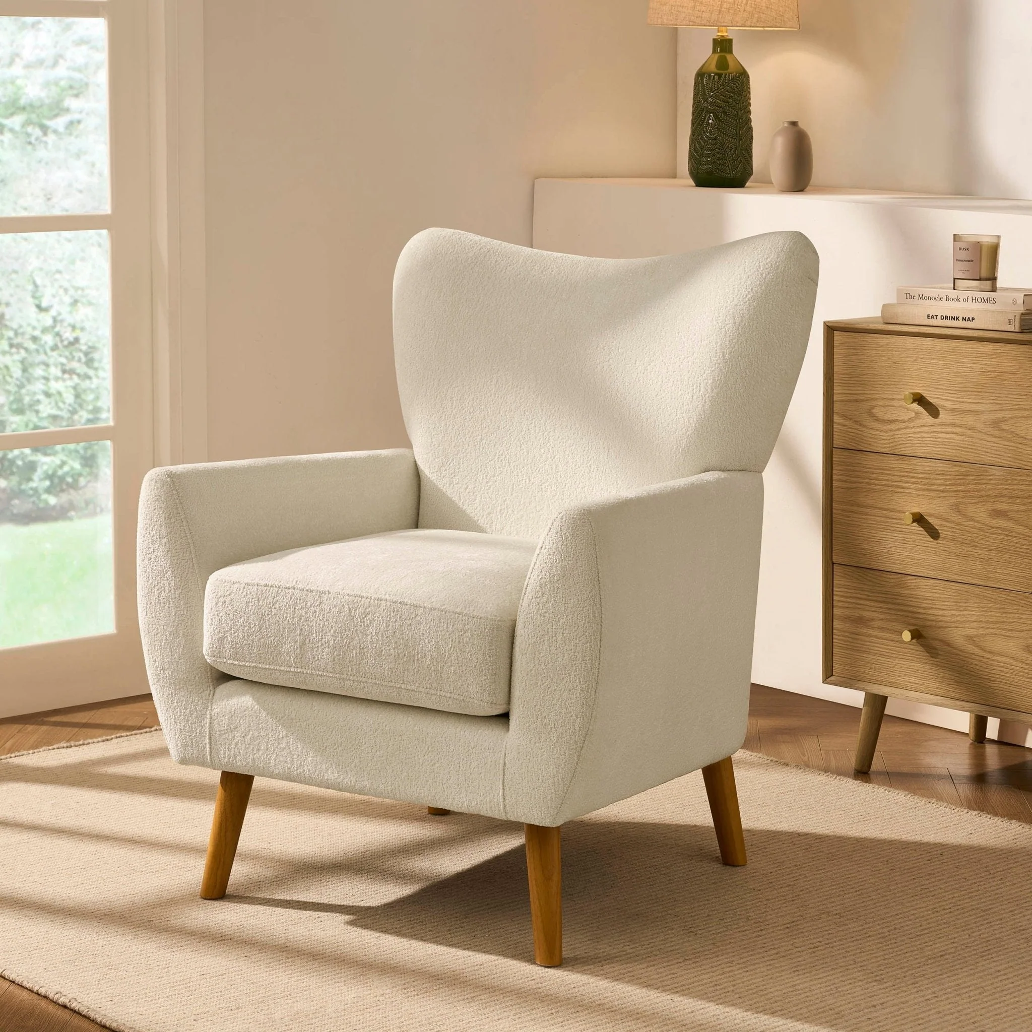 Contemporary Ecru Chenille Accent Chair with Plush Comfort for Living Room