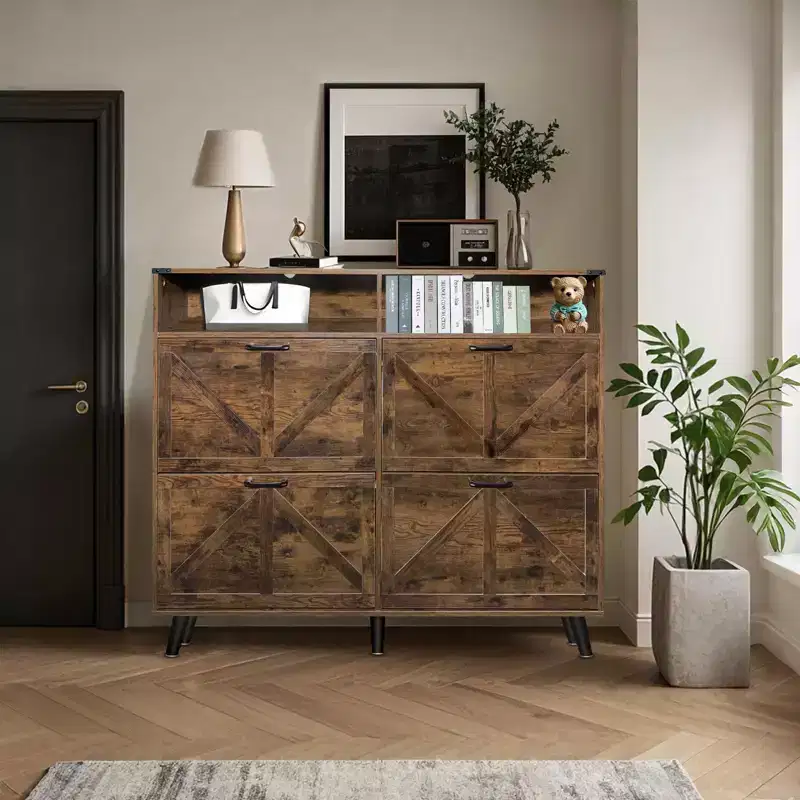 Shoe Cabinet with 4 Flip Drawers, Freestanding Shoe Rack with Open Storage, Shoe Storage Organizer, Narrow Shoe Cabinet for Living Room