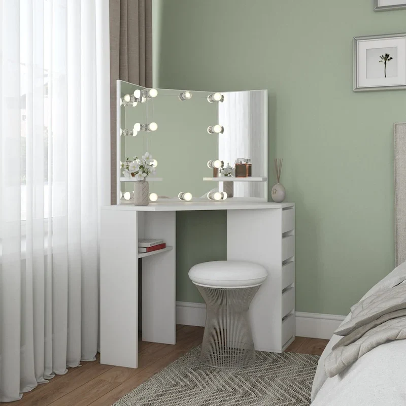 Corner Makeup Vanity Desk with 5 Drawers
