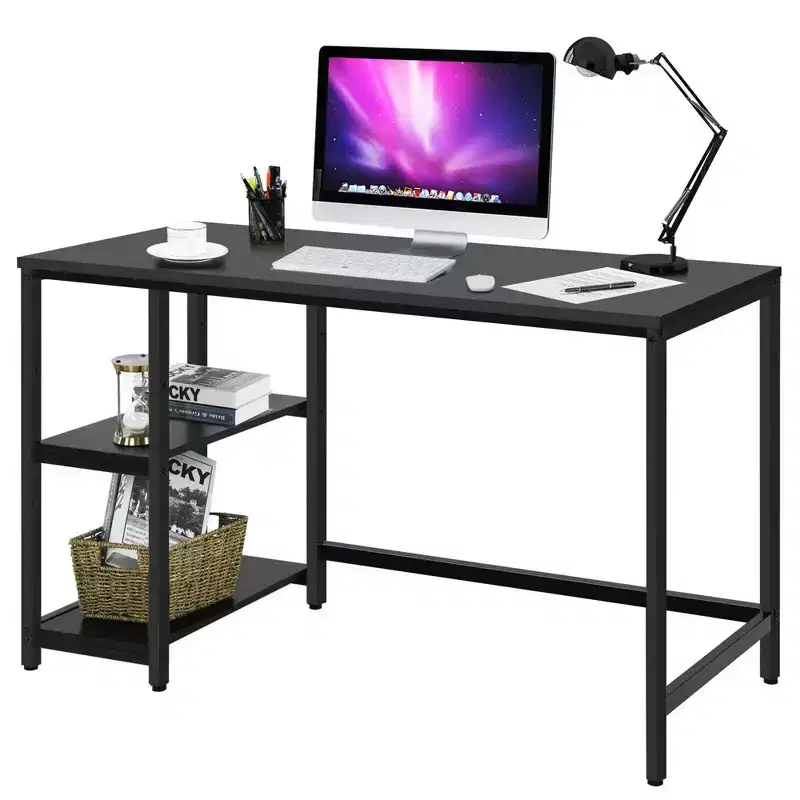Costway 47'' Computer Desk Office Study Table Workstation Home w/ Adjustable Shelf Rustic Black/Coffee/Brown