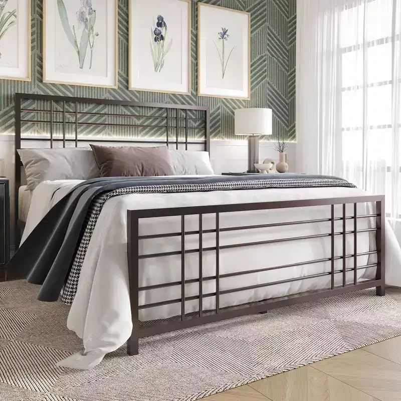 Metal Bed Frame with Headboard and Footboard