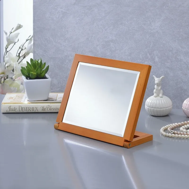 Rectangle Walnut Frame Beveled Vanity Tilted Mirror - Brown
