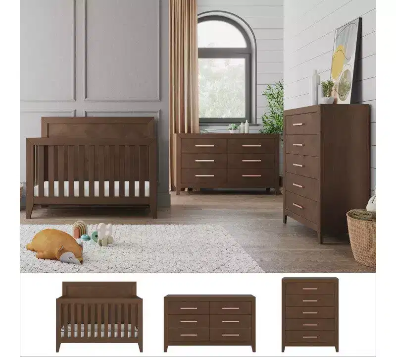 Child Craft Kieran Crib, Double Dresser and Chest Nursery Set, 3-Piece, Includes 4-in-1 Convertible Crib, Dresser and Chest