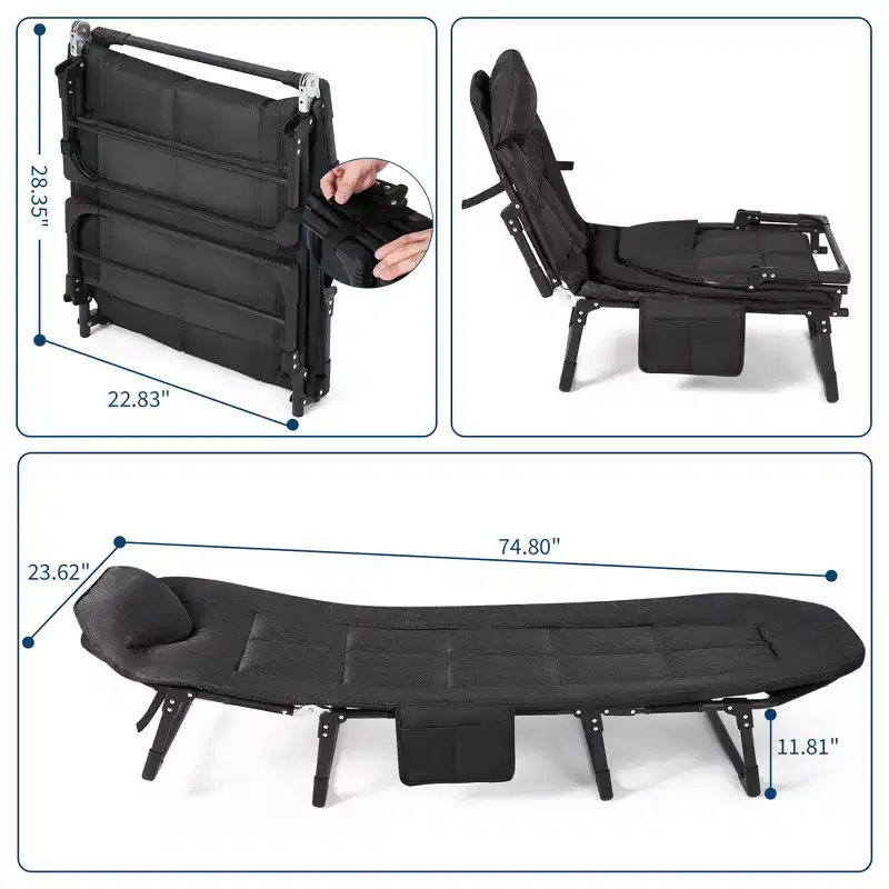 COZONY 75 Folding Camping Cot for Adults with Cushion & Pillow, Portable Heavy Duty Sleeping Bed for Indoor & Outdoor Use