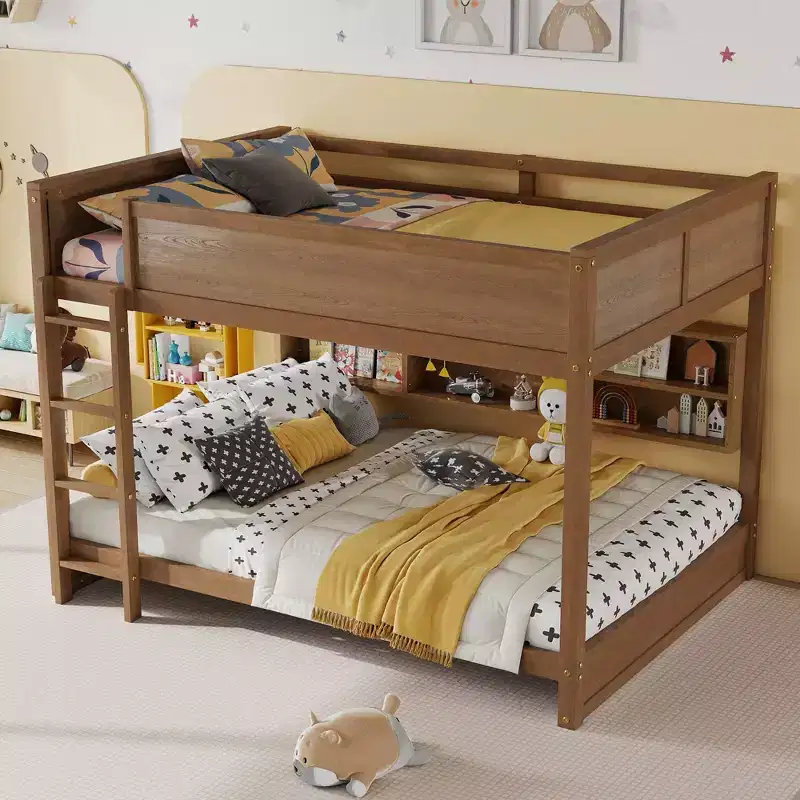 Clihome Queen Over Queen Bunk Bed with Storage, Charging Station & Guardrails