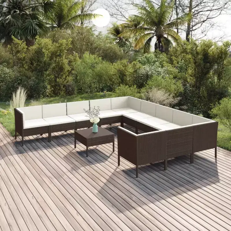 vidaXL Garden Lounge Set Patio Sectional Sofa Couch Outdoor Poly Rattan Brown