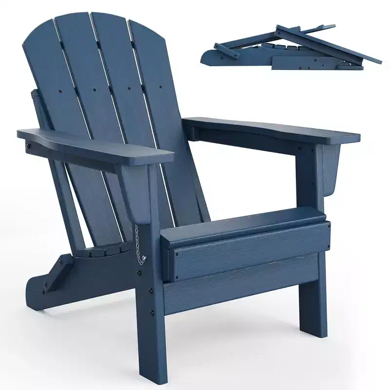 1/2pc Folding Adirondack Chairs, HDPE Plastic Outdoor Chairs with Wood Texture, Deck, Patio, Pool, Backyard