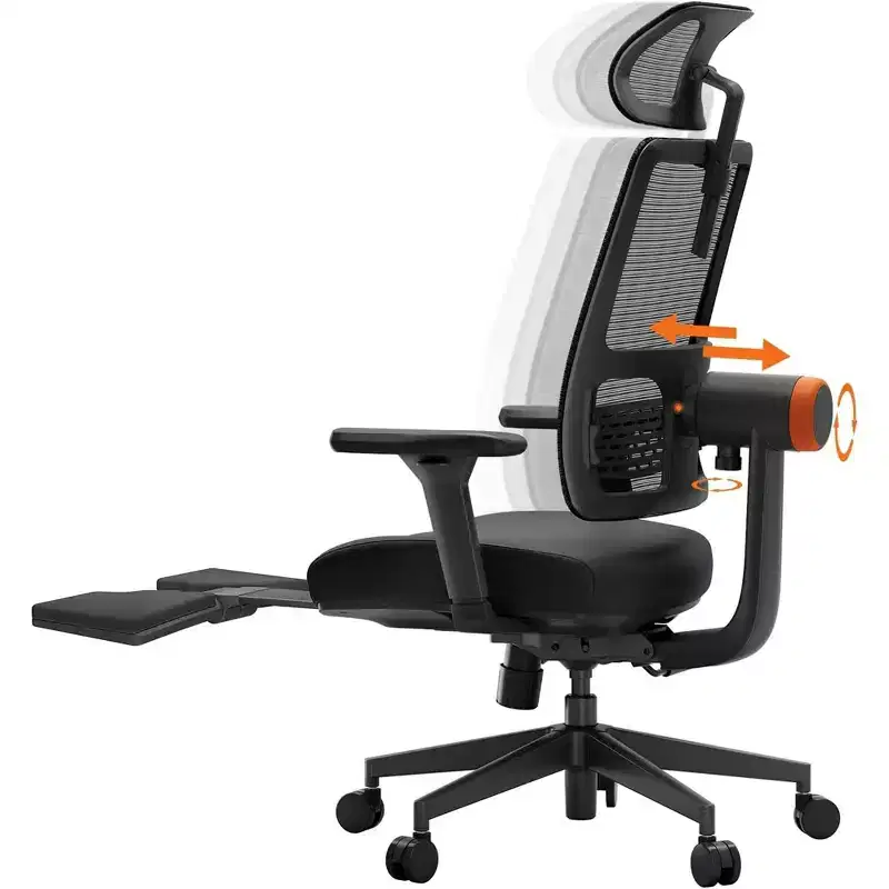Ergonomic Office Chair with Footrest - Auto-Following Lumbar Support, 4D Armrest, Adjustable Seat