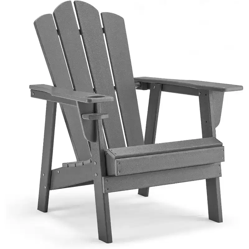 EROMMY Adirondack Chair - Durable HDPE Poly Lumber, Oversized Balcony Porch Patio Outdoor Chair,Gray