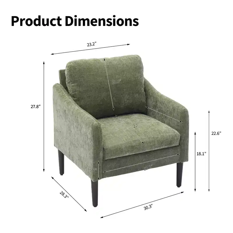 Modern Accent Chair,Upholstered Fabric Single Sofa Chair with Curved Arms,Upholstered Reading Chair for Living Room, Bedroom, Office