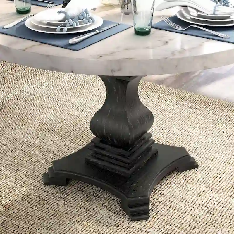 Brec Farmhouse Marble Top 5-Piece Round Dining Table Set with Tufted Chairs by Furniture of America