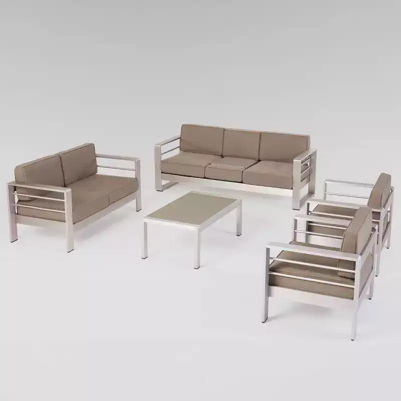 Cape Coral 5pc Aluminum Patio Sofa Set Silver/Khaki - Christopher Knight Home