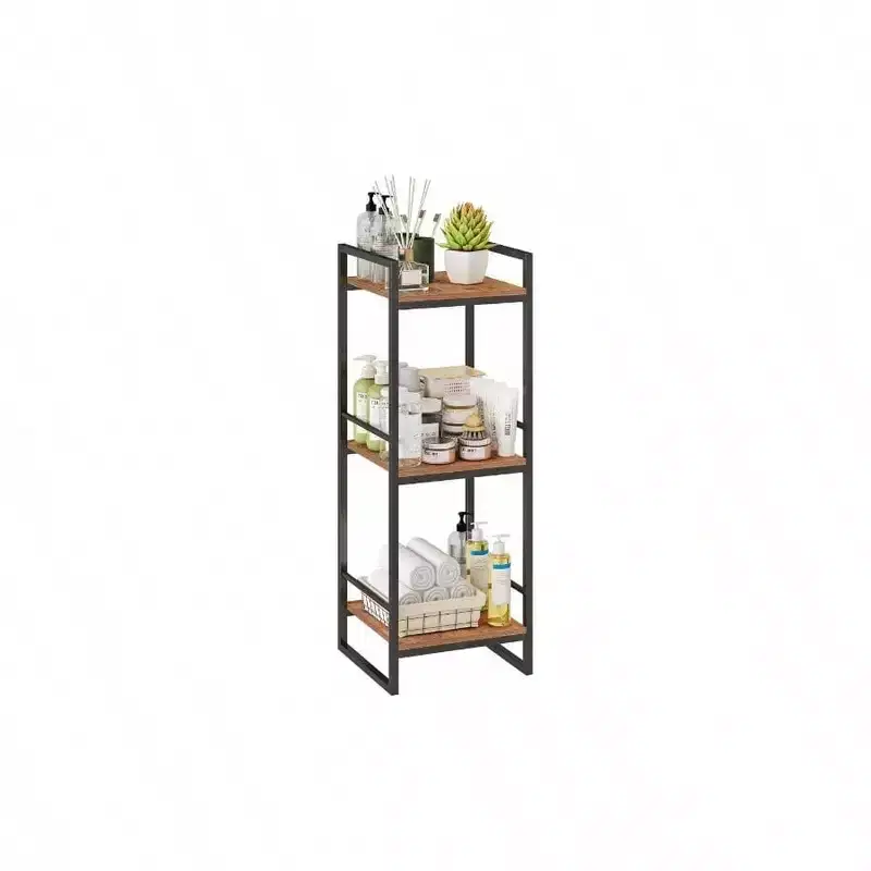 3 Tier Bathroom Storage Open Shelf Freestanding Metal Corner Rack Rustic Brown for Bathroom Kitchen Living Room Hallway