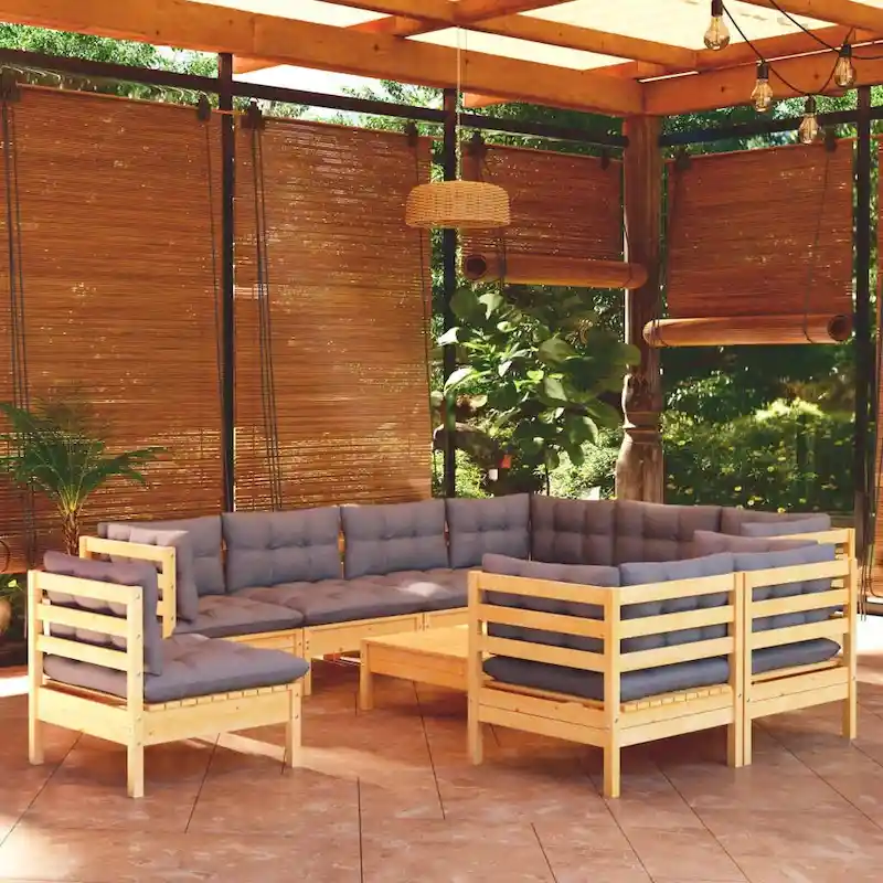 vidaXL Solid Pinewood Patio Lounge Set 10 Piece with Cushions Multi Colors - 25 x 25 x 24.6