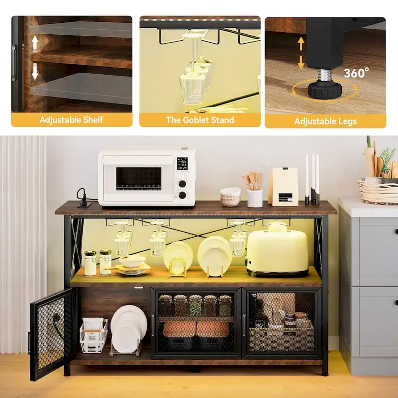 Moasis 55 Wine Bar Cabinet Industrial Coffee Bar Cabinet - 55.1L x 15.7W x 33.4H