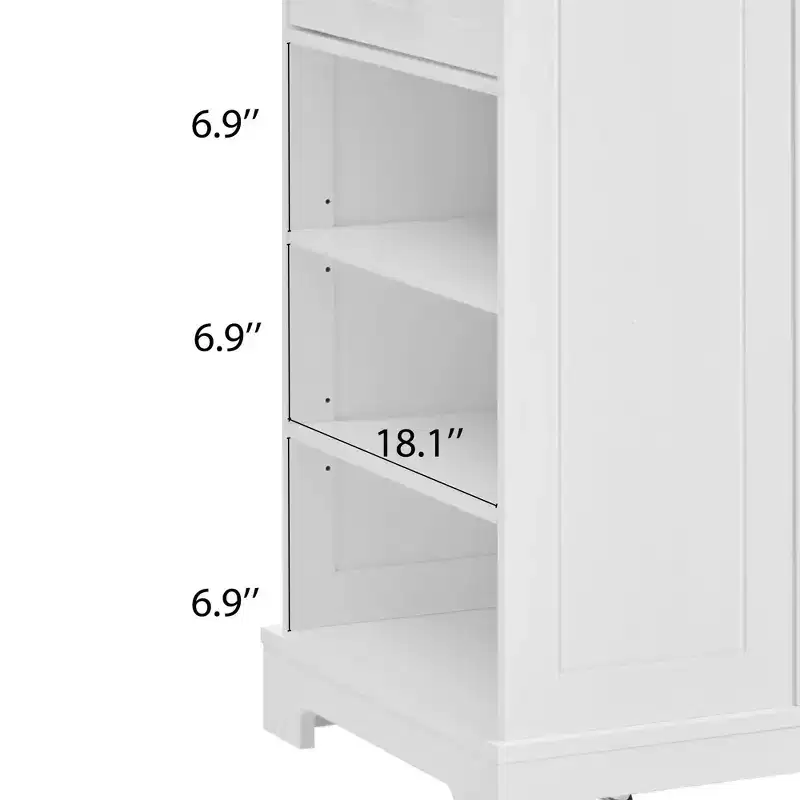 Whisen Classic Style Kitchen Islands on 5 Wheels with 3 Drawer and 3 Open Side Racks
